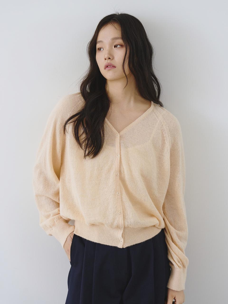 Tillber Alpaca V-Neck Loose Knit Cardigan [Apricot]
