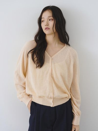 Tillber Alpaca V-Neck Loose Knit Cardigan [Apricot]