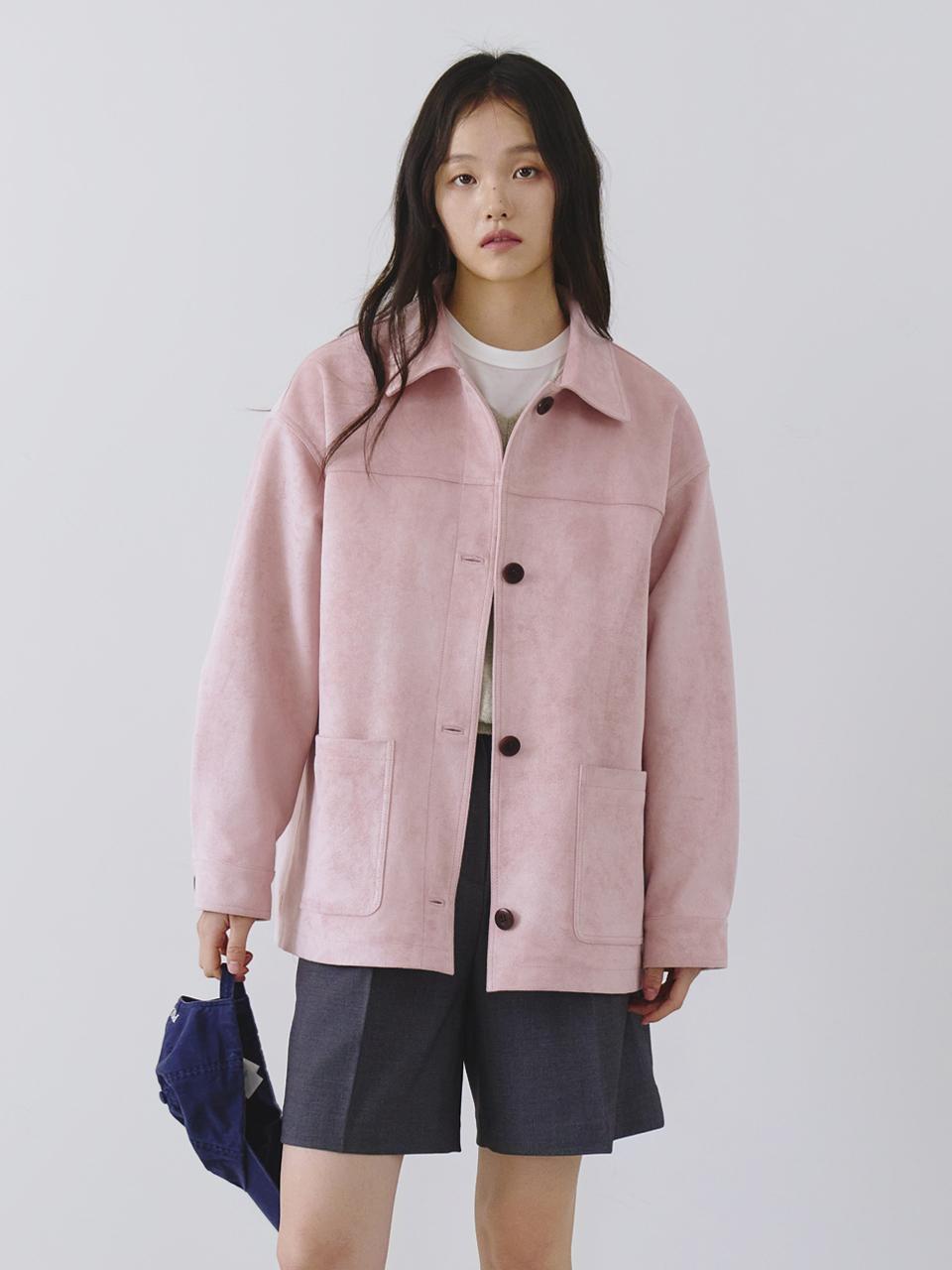 Tillber Foliage Half Loose Fit Suede Jacket [Pink]