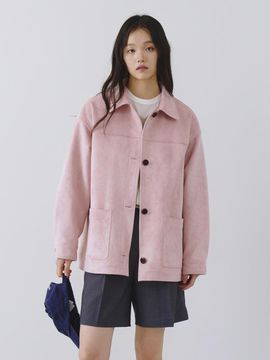 Tillber Foliage Half Loose Fit Suede Jacket [Pink]