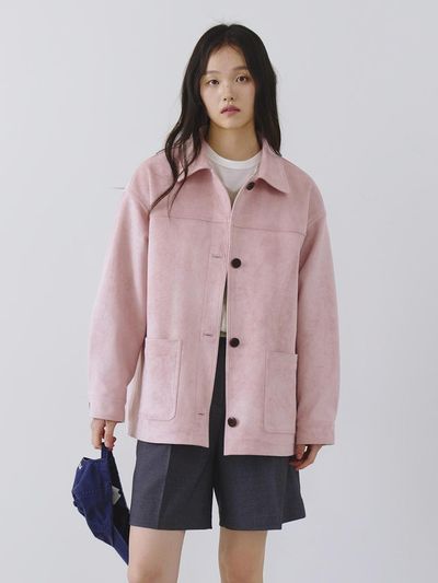 Tillber Foliage Half Loose Fit Suede Jacket [Pink]