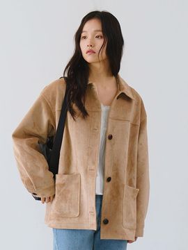 Tillber Foliage Half Suede Loose Fit Blazer [Sand Beige]
