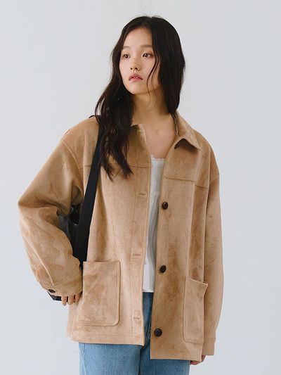Tillber Foliage Half Suede Loose Fit Blazer [Sand Beige]