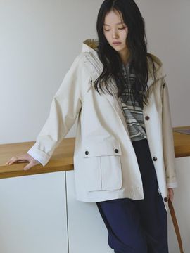 Tillber Hooded Safari Hip Length Cotton Jacket [Rosy Beige]