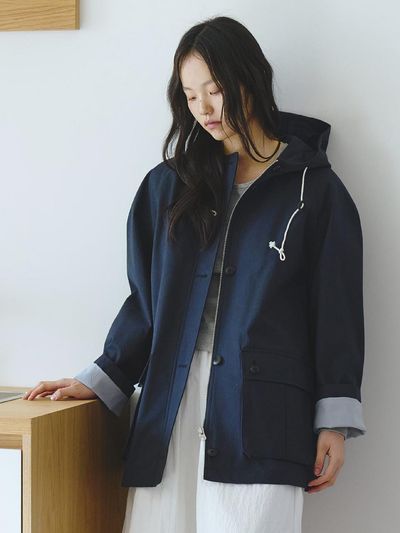 Tillber Hooded Safari Lightweight Cotton Jacket [Navy]