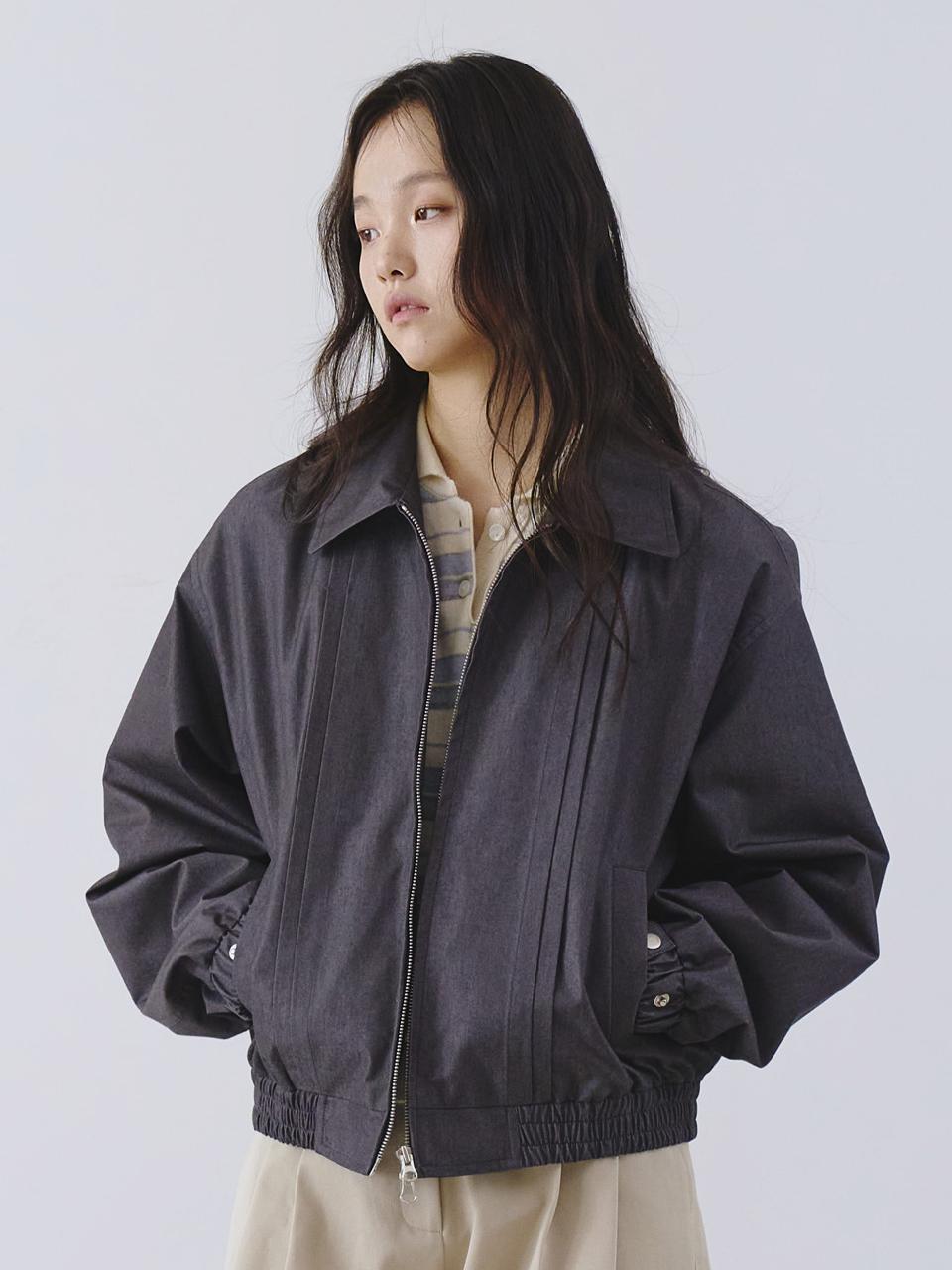 Tillber Pin-tuck Oversized Blouson Jacket [Charcoal]