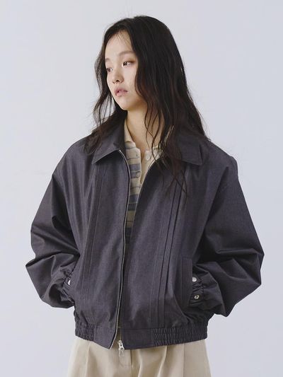Tillber Pin-tuck Oversized Blouson Jacket [Charcoal]