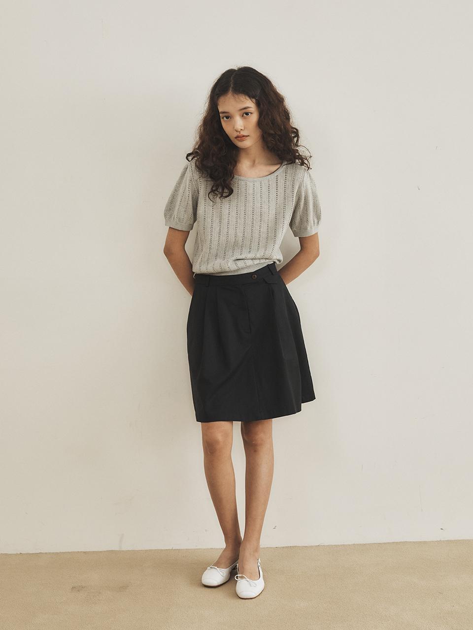 Tillber Preppy Midi Skirt Navy