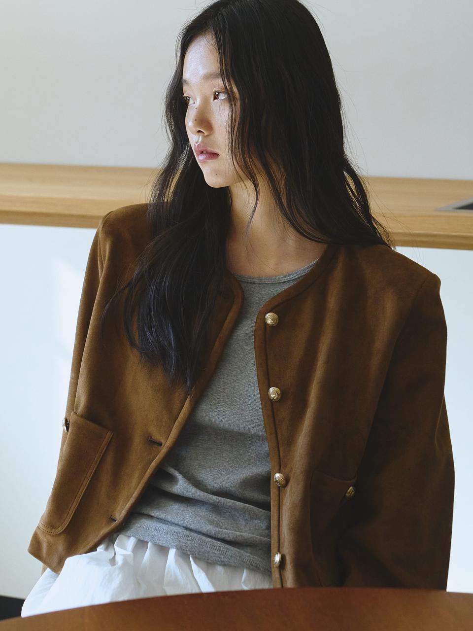 Tillber Round Neck Suede Blazer [Brown]