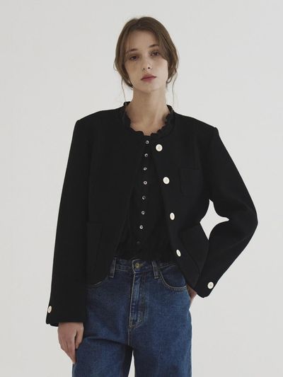 Tillber wool stitch tweed jacket black