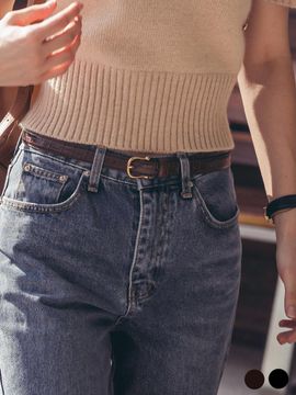 TILLIDIE 18 mm D-buckle embossed texture leather belt