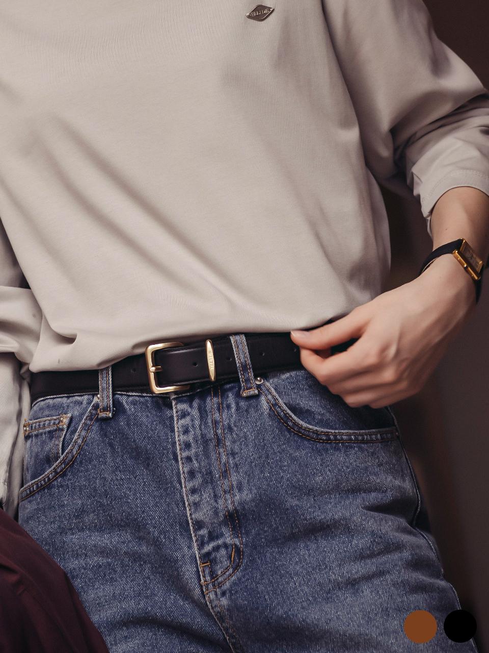 TILLIDIE 30mm square buckle italian leather belt_2color