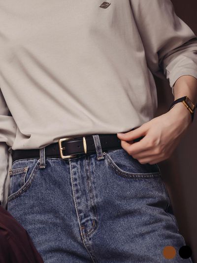 TILLIDIE 30mm square buckle italian leather belt_2color