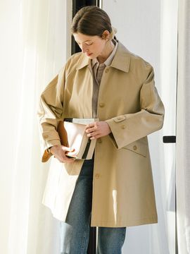 TILLIDIE A-line Cotton Half Trench Coat [Beige]
