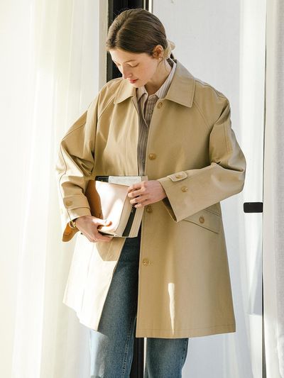 TILLIDIE A-line Cotton Half Trench Coat [Beige]