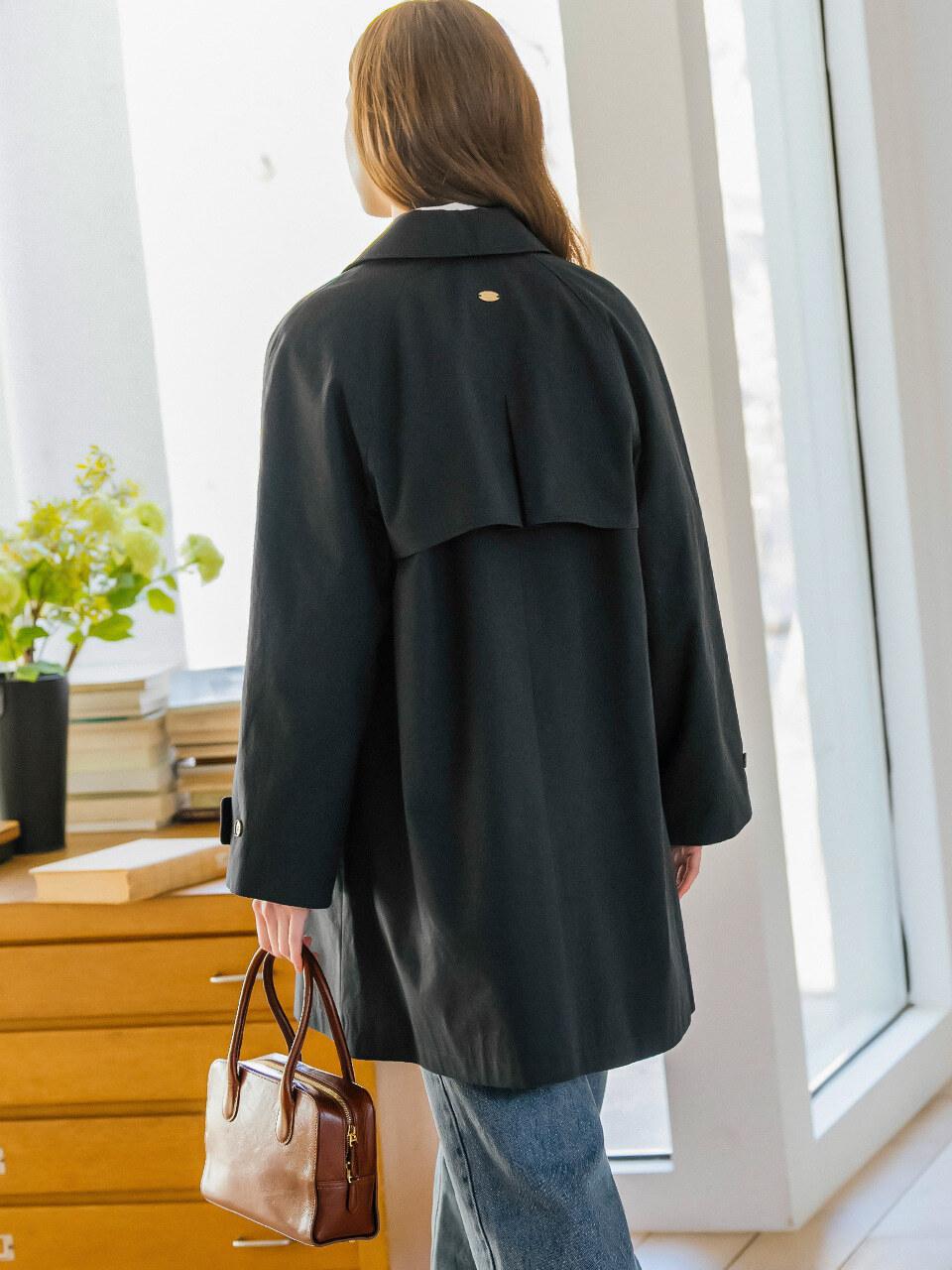 TILLIDIE A-line Half Cotton Trench Coat [Navy]
