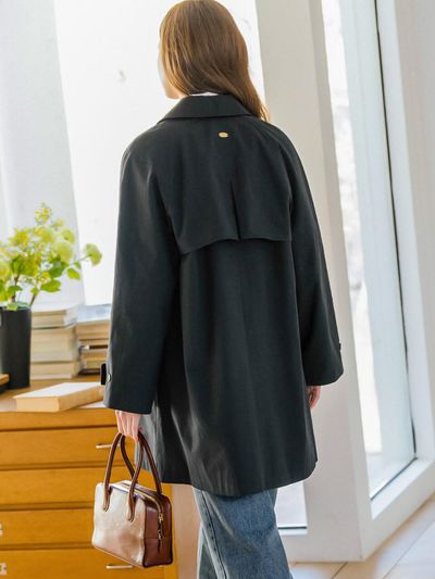 TILLIDIE A-line Half Cotton Trench Coat [Navy]