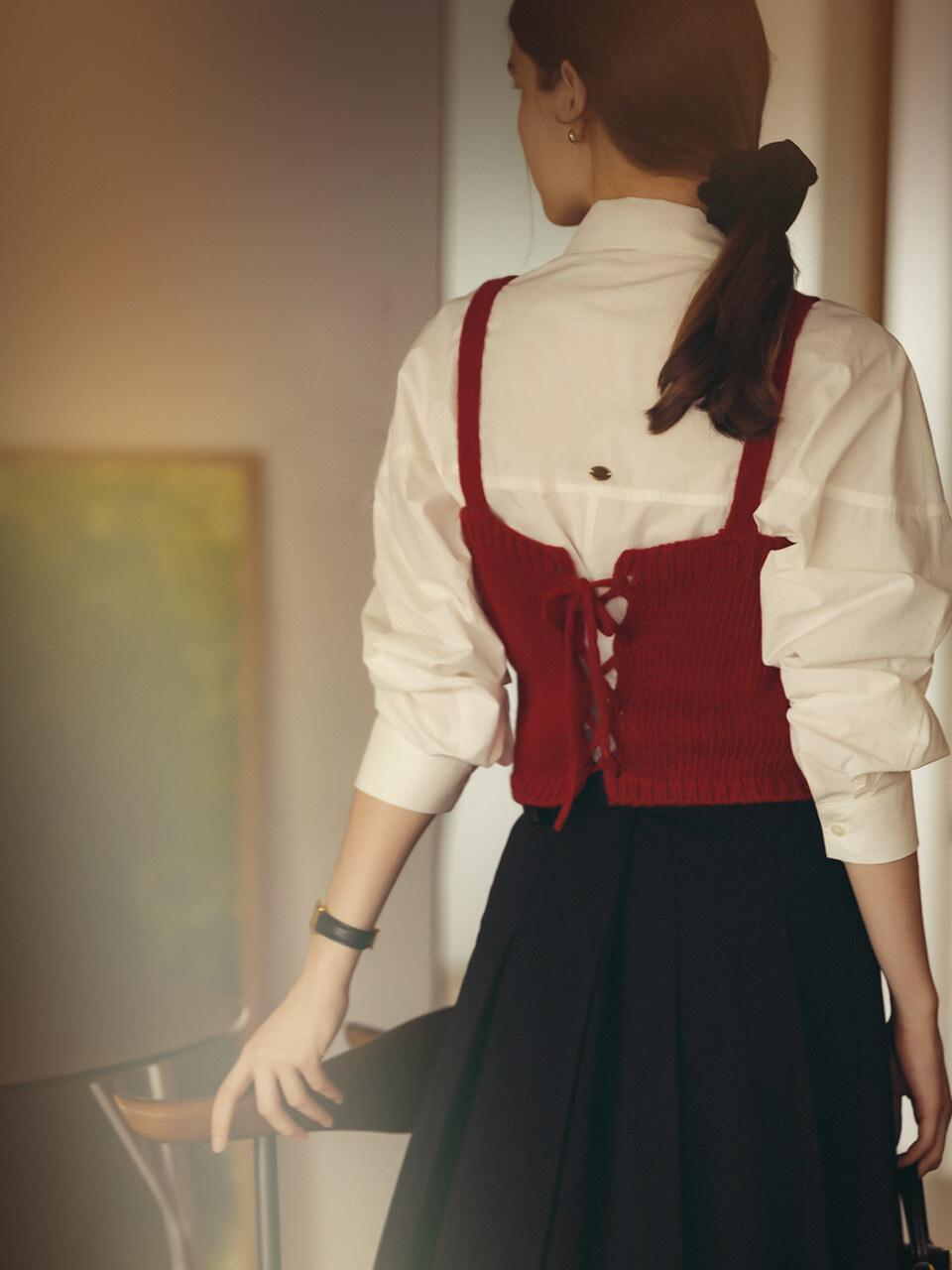 TILLIDIE Back ribbon pointed bustier_Red