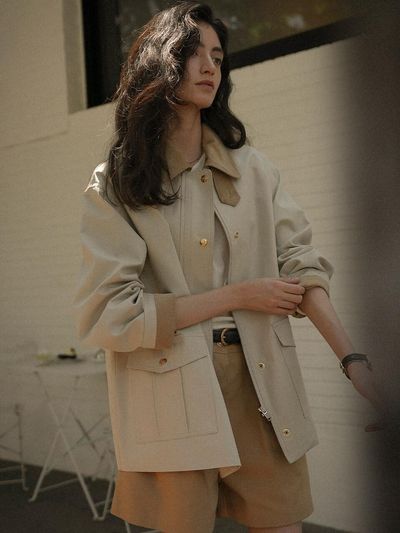 TILLIDIE Coloring collar point utility jacket_Light beige