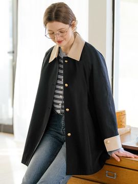 TILLIDIE Contrast Half Length Raglan Trench Coat [Navy]