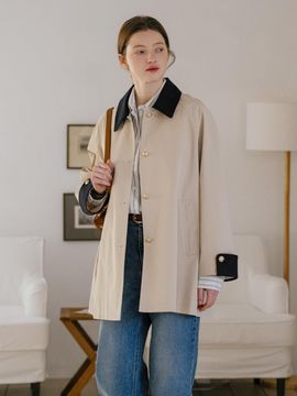 TILLIDIE Contrast Textured Half Length Trench Coat [Beige]