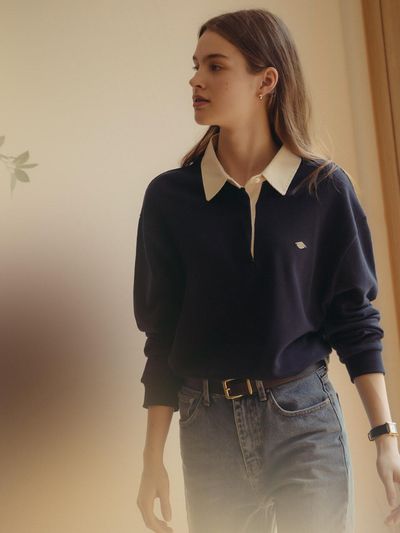 TILLIDIE Cotton solid polo t-shirt_Navy