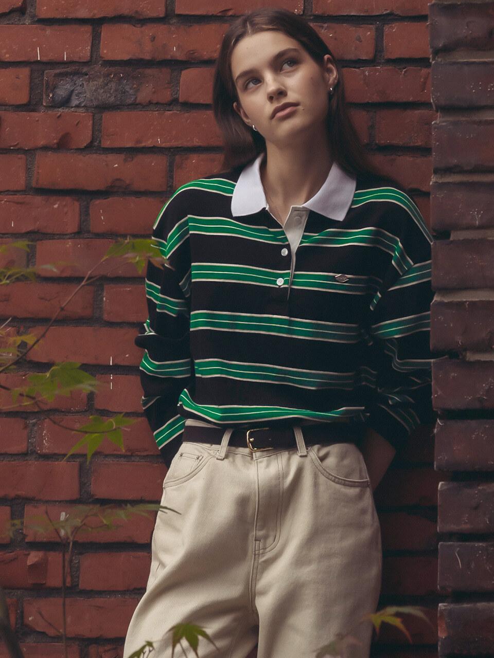 TILLIDIE Cotton stripe base collar polo t-shirt_Black