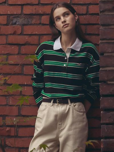 TILLIDIE Cotton stripe base collar polo t-shirt_Black