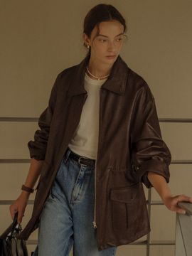 TILLIDIE Drawstring Leather Jacket - Brown