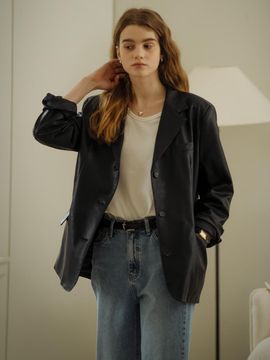 TILLIDIE Eco Leather Classic Two Button Single Jacket_Black
