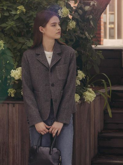 TILLIDIE Flannel twill wool jacket_Dark gray