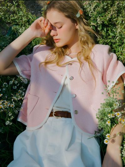TILLIDIE Haper Line Tweed Jacket (Pink)