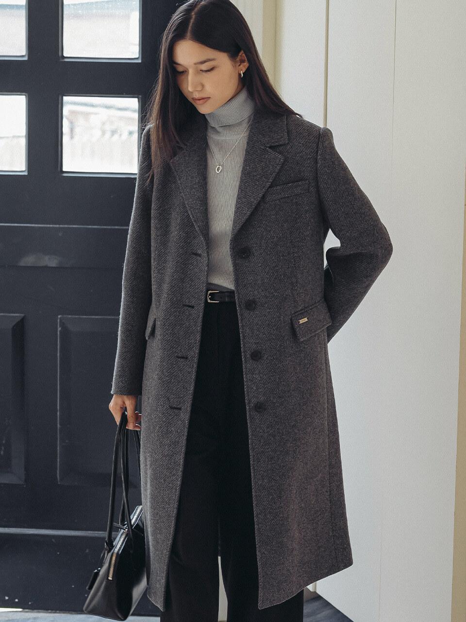 TILLIDIE Herringbone Twill Standard Fit Coat - Charcoal