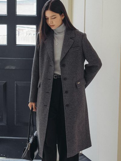 TILLIDIE Herringbone Twill Standard Fit Coat - Charcoal