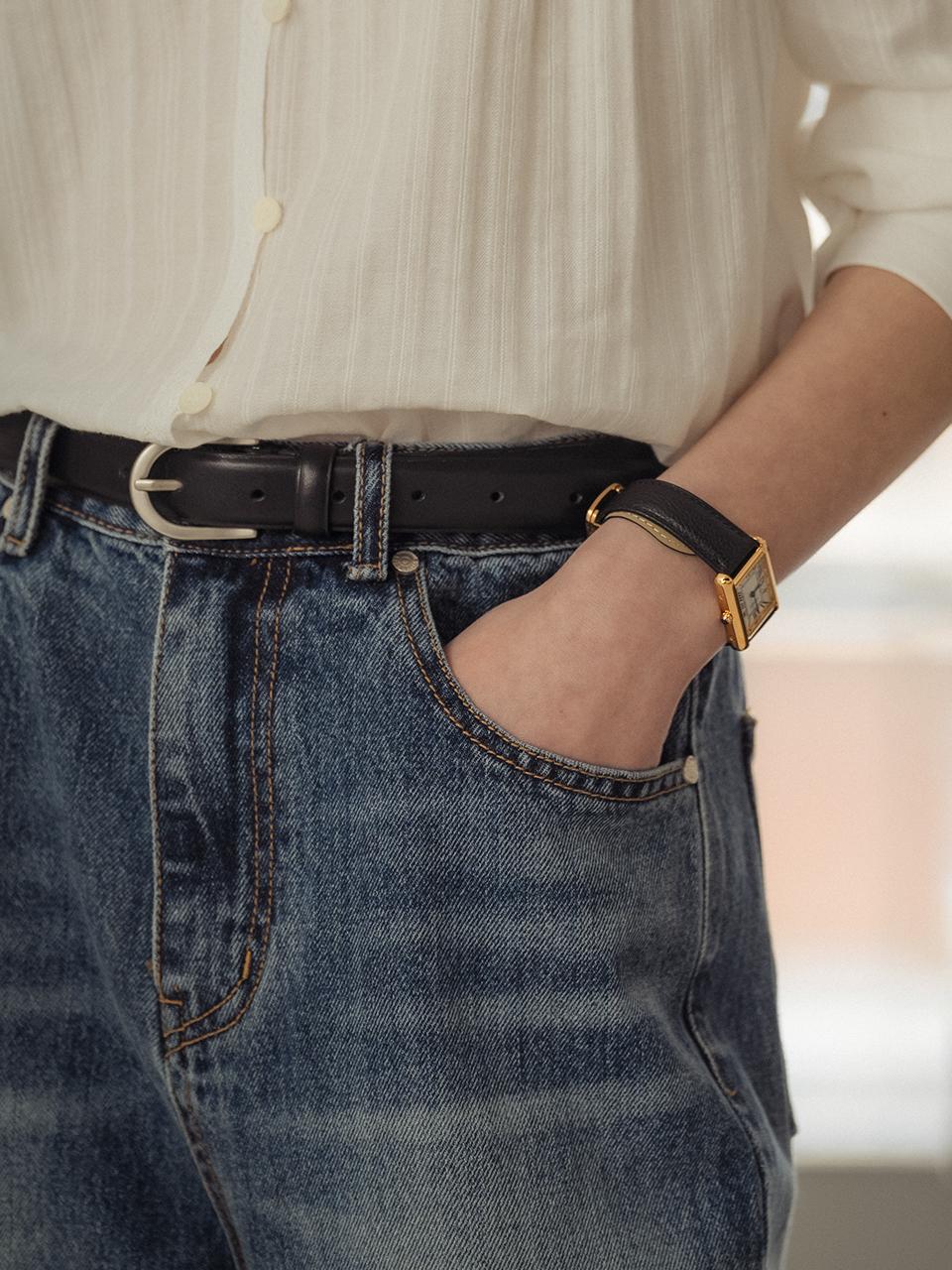 TILLIDIE Italian Leather Classic Plain Belt_Black