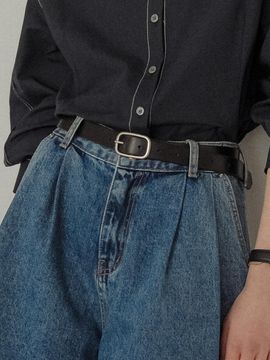TILLIDIE Italian Leather Modern Square Buckle Belt