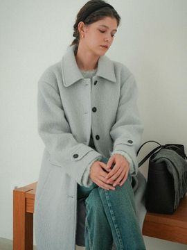 TILLIDIE Mohair Wool Blended Maxi Coat _ Sky Blue