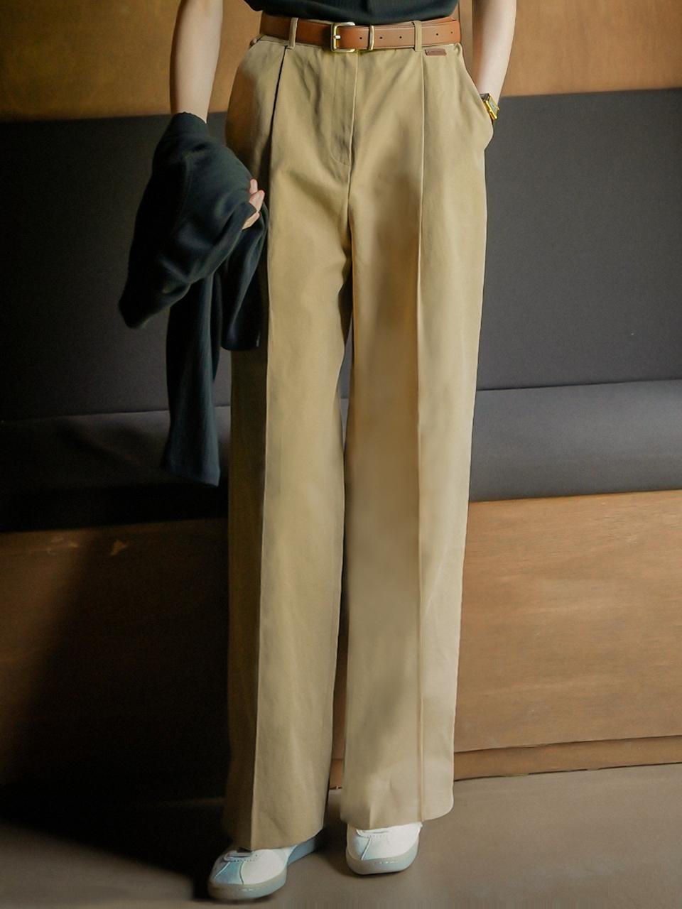 TILLIDIE Relaxed Cotton Twill Pants - Beige