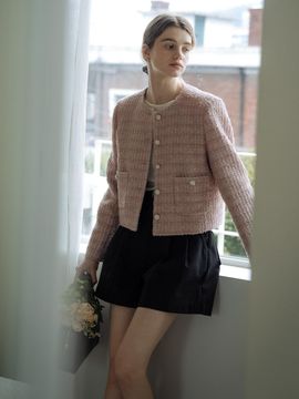 TILLIDIE Single Breasted Nana Tweed Jacket_Pink