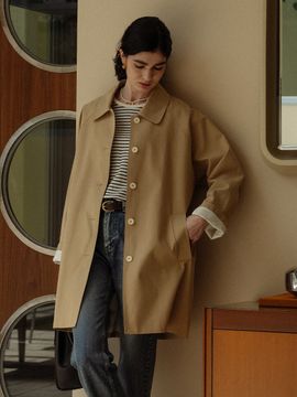 TILLIDIE Stitch Raglan Trench Coat - Dark Beige