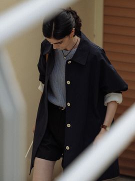 TILLIDIE Stitch Raglan Trench Coat - Navy