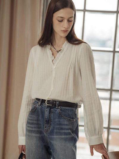 TILLIDIE Textured Lace Frill Blouse