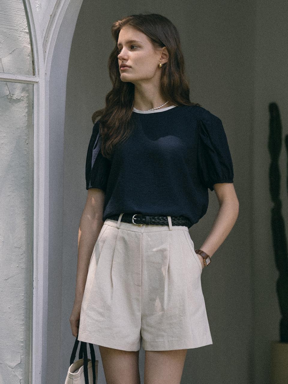 TILLIDIE Witty Back Ribbon Blouse_Navy