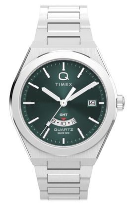 Timex® Q Timex® Continental GMT 39mm Stainless Steel Bracelet Watch