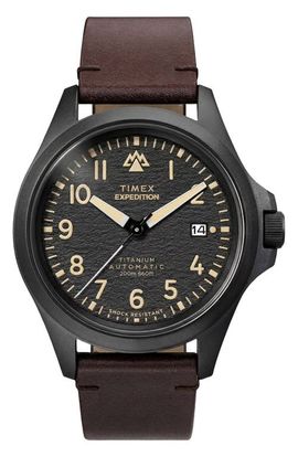 Timex® Timex® Expedition North Field Post Automatic Leather Strap Watch, 41mm