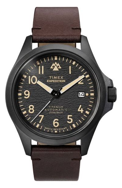 Timex® Timex® Expedition North Field Post Automatic Leather Strap Watch, 41mm