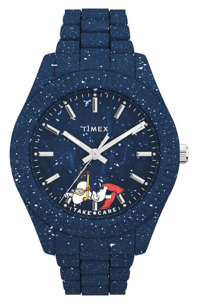 Timex® Timex® Waterbury Ocean x Peanuts® Recycled Plastic Bracelet Watch, 42mm