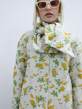 TINA BLOSSOM Floral Jacquard Padded Coat [Green]