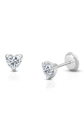 Tiny Blessings Tiny Blessings 14K Gold 4mm Clear Heart Stud Screw Back Earrings