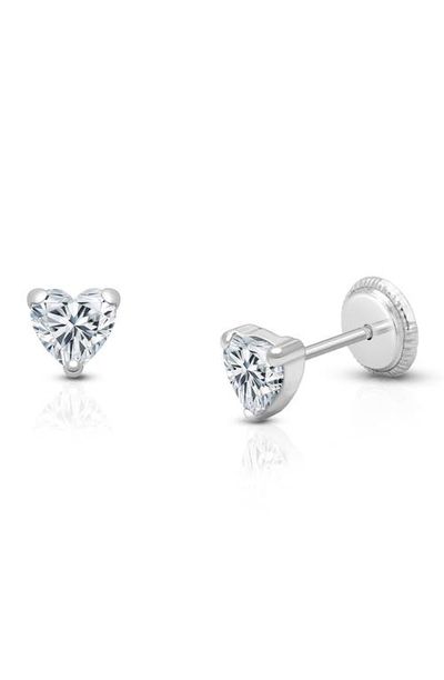 Tiny Blessings Tiny Blessings 14K Gold 4mm Clear Heart Stud Screw Back Earrings